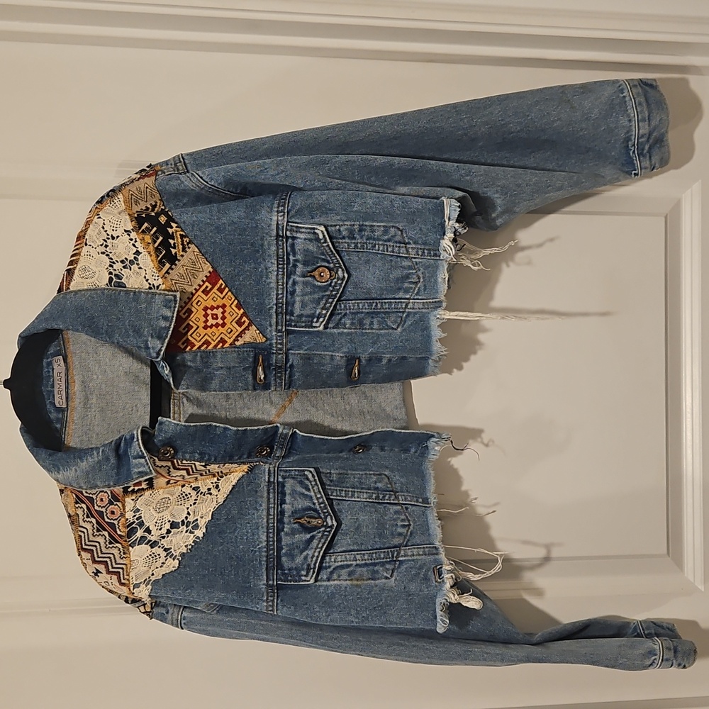Carmar Denim Jacket with Lace and Patterned Accents XS